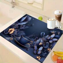 1pc Floral Print Drainage Mat/Absorbent Mat/Drying Mat For Coffee Makers, Dishes - Polyester Tabletop Protective Mat For Kitchen Counter Decoration, Home Bar And Dining Table