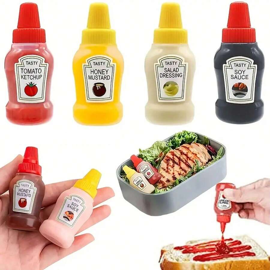 4pcs Refillable Mini Condiment Squeeze Bottles - Leak-Proof Reusable Plastic Containers For Ketchup, Mayonnaise, Mustard And Salad Dressing, 0.75 Oz - Perfect For Lunch Boxes And Picnics, Ketchup & Mustard Jars,School Supplies
