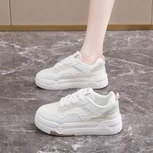 Women's White Thick Sole Sneakers, Breathable Casual Slip-On Shoes, Versatile For Spring & Autumn 2025 - Beige - View 2