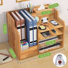 Wooden Office Desk Organiser Stationary Storage Home Tidy Storage Tabletop Stand - No drawer - View 2