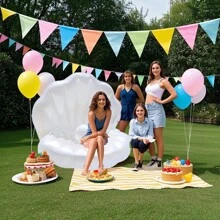 1pc Inflatable Pearl Shell Floating Swimming Pool Lounger, PVC Thick Material Outdoor Leisure Pool Party Bed