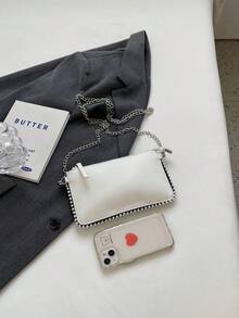 纯色女士钱包，新款时尚优雅淑女魅力单肩包，串珠流行斜挎包 - 米色 - 查看 7