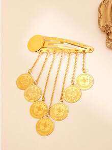 1pc Oman Kurdish Coin Hair Clips Gold Plated Arabic Women Hair Jewelry Metal Hairwear Ottoman Bridesmaid Gift Hair Accessories - Golden - View 2