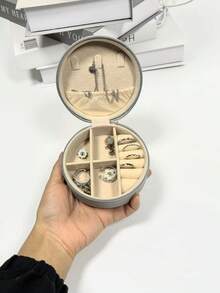 Leopard Print PU Leather Travel Jewelry Box, Bridesmaids Gift Box, Mini Circular Jewelry Storage Case, Zipper Cosmetic Organizer - Round Zipper Jewelry Box - View 13