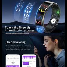 CyberDyer [Smart Fitness Ring] Smart Ring - Conectividade sem fio, aço inoxidável elegante, mais de 100 modos esportivos, rastreador de condicionamento físico e sono, Wave Photo, carregamento USB, bateria de polímero de lítio recarregável, à prova d'água IPX8, para Android e IOS