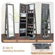 Lifezeal 360degree Rotatable Jewelry Cabinet 2-In-1 Lockable Mirrored Organizer - Dark Grey - View 4