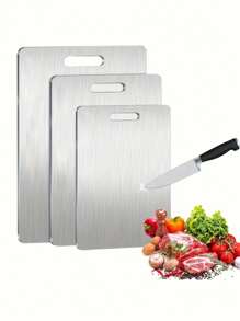 3 piezas/1 pieza Tabla de cortar de acero inoxidable, 40 X 30 cm, doble cara, duradera, fácil de limpiar, para carne, verduras, frutas