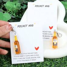 1/2pcs Resin Fake Beer Bottle Pendant Keychain With Motivational Pocket Hug Card, Cute Novelty Party Favor, Bag/Backpack Accessory, Fashion Jewelry, Birthday, Back To School Decoration