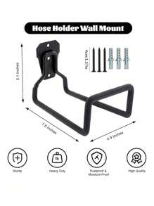 1 pieza Soporte para manguera de jardín, carrete de manguera resistente, soporte para manguera montado en la pared para interior/exterior, ganchos de metal duraderos para el almacenamiento de mangueras de jardín, capacidad máxima de 154 libras - Negro