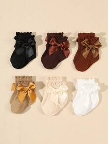 24 pares de calcetines de bebé con moño, adecuados para niños de 0 a 3 años, de media caña, sin ajuste, para primavera/otoño