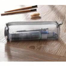 1pc Minimalist Transparent Square Grid Mesh Pencil Case, Lightweight Large Capacity Office/School Supplies Storage, Unisex Design [19*5.5*5.5cm]