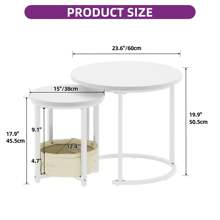 Coffee Table For Living Room, Nest Of Tables Set Of 2 With Storage, Small Round Table 60X60X50.5CM, Wooden Side Table With Sturdy Metal Frame, Easy Assembly