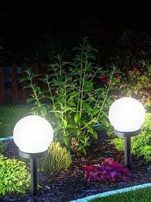 2pcs Solar LED White Spherical Bulbs Ground Mounted Lights, White/Warm Light Solar Lights, Spherical Lawn Lights, Energy-Saving Outdoor Decorations, Suitable For Courtyards, Lawns, Sidewalks, Gardens, And Parks