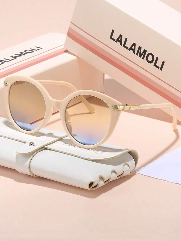 LALAMOLI LALAMOLI Round Cat Eye Full Frame Fashion Glasses, Narrow Temple Design Elegant Women's Summer Party, Gradient Color Street Style Holiday Gift For Summer Beach Vacation,Outdoor,Travel