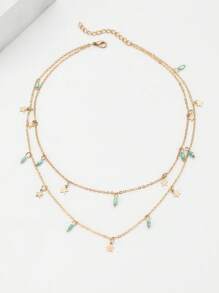 1pc Boho Style Double Layer Star Pendant Necklace, Elegant Gift For Women