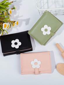 Cartoon Fresh Tri-Fold Wallet, Simple Short Sweet Purse, Cute Little Daisy, Student Wallet, Suitable For Holiday Gift