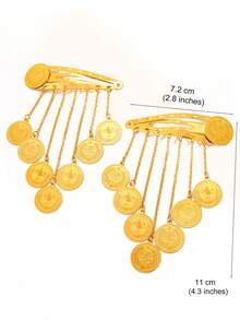1pc Oman Kurdish Coin Hair Clips Gold Plated Arabic Women Hair Jewelry Metal Hairwear Ottoman Bridesmaid Gift Hair Accessories - Golden - View 4