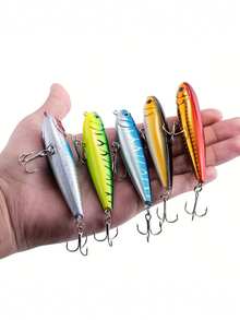Goture 5pcs Pencil Sinking Fishing Lure, Topwater Popper Bait With 3D Eye And Treble Hooks For Saltwater Freshwater, Fishing Gifts For Men - Multicolor - View 5