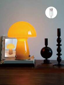 LED Orange/White Glass Mushroom Ambiance Table Lamp, Iron Body, For Living Room, Bedroom, Bedside, Office Decorative Lighting, Birthday Gift, USB Plug, Easy To Carry Outdoor Lighting Cosy Night Lamp, Adjustable Brightness