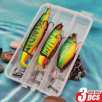 3pcs Whopper Fishing Lure Bionic Popper Floating Hard Bait With Rotating Tail, Artificial Bait Assorted Two Design Catch More Fish