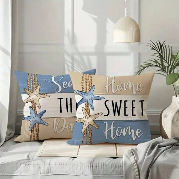4 fundas de cojín con estilo náutico de animales marinos, fundas de almohada vintage de 18x18 pulgadas con diseños de conchas marinas y estrellas de mar, cierre con cremallera lavable a máquina, adecuado para decoración del hogar y sofá