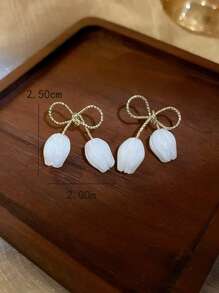 1 par de brincos de tulipa com laço minimalista da moda, brincos elegantes com design exclusivo, adequados para uso diário e festivo feminino, novidades de verão