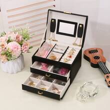 New 3-Layer Large Capacity Jewelry Storage Box, Portable Jewelry Box With Mirror, Dresser Jewelry Box With Drawers, Leather Jewelry Box Gift, Delicate Display Storage Container, Bathroom Organizer, Desk Drawer Box Graduation