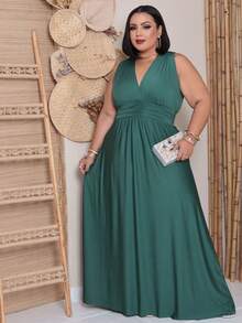 Long Plus Size Dress Lined Party Wedding Bridesmaid Guest Events Cheap - 墨綠色 - 查看 1