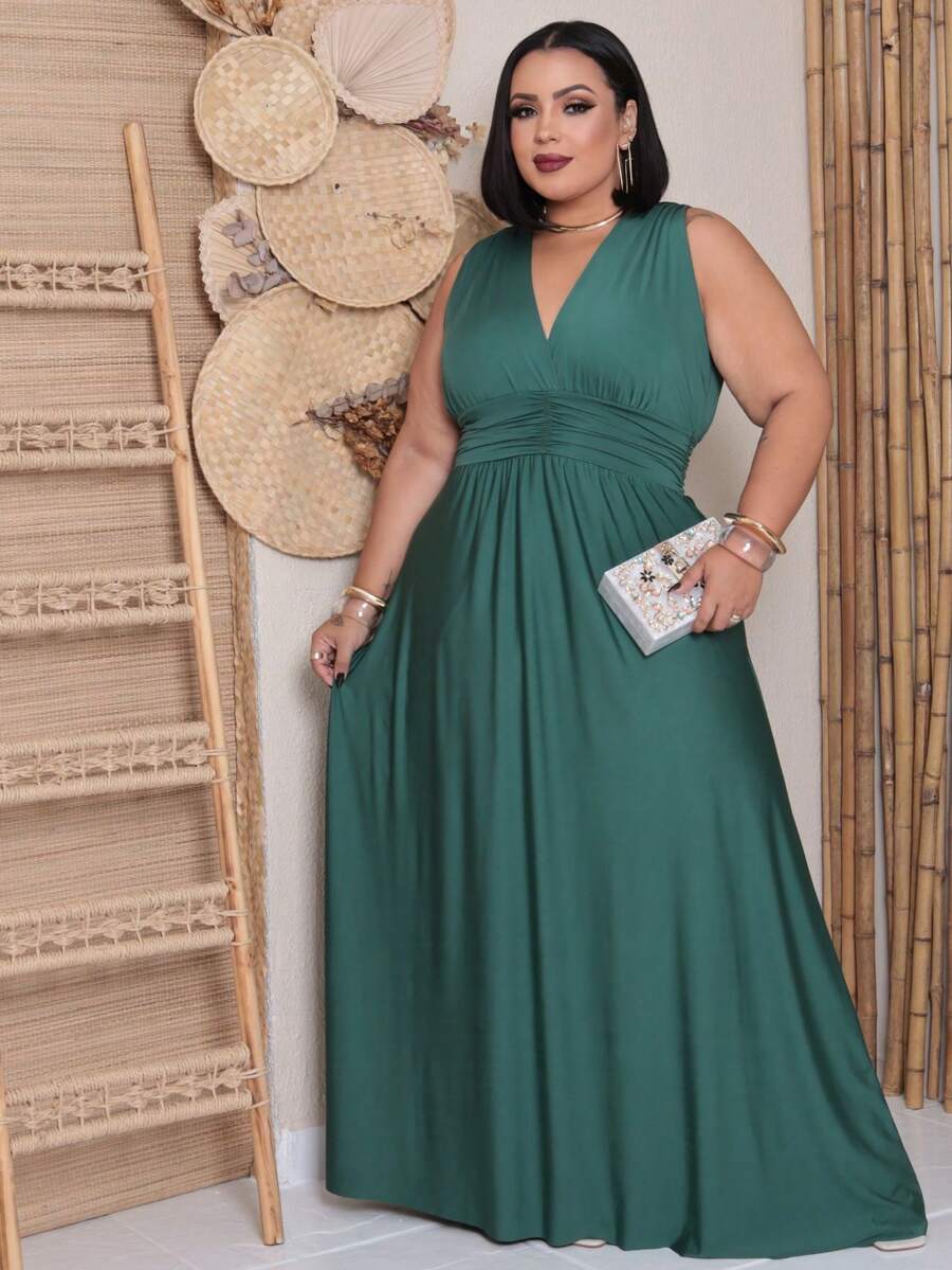 Long Plus Size Dress Lined Party Wedding Bridesmaid Guest Events Cheap - 墨綠色 - 查看 1