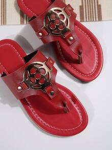Sandalias/flip flops planas de verano para mujer, de moda en 2025, para uso casual en la playa y exteriores - Rojo - Ver 6
