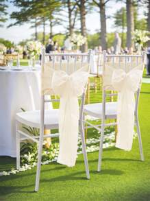 1pc/2pcs/6pcs/10pcs Solid Color DIY Terylene Bowknot Chair Back Decor, Suitable For Various Banquets & Parties, Chair Decoration, Adds Festive Atmosphere