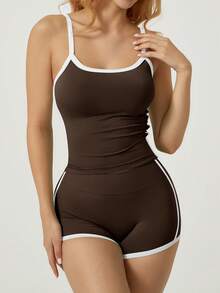 NcmRyu Women's Fashion Backless Colorblock Camisole And Shorts Sports Suit