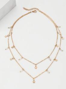 1pc Boho Style Double Layer Star Pendant Necklace, Elegant Gift For Women