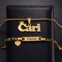 1Set Customized Name Necklace Bracelet Set, 18K Gold Plated Stainless Steel Jewelry For Girls, Graduation Gift, Class Of 2026 - Gold - View 19