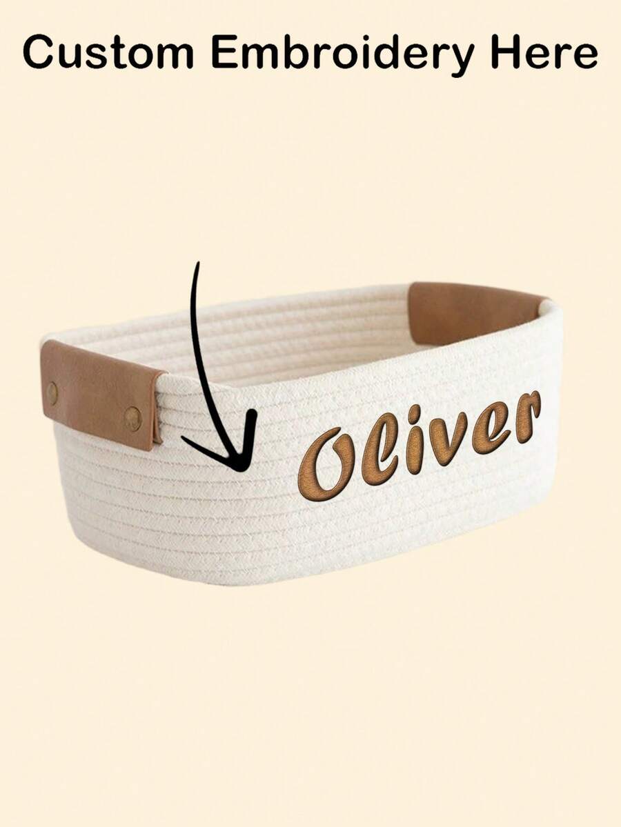 Personalized Embroidered Storage Basket, Oval Gift Basket For New Born Baby, Customized Nursery Decor, Letter Print Baby Gift Basket Organizer - Multicolor - View 1