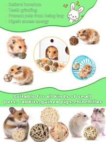 4/8 PCS Random Small Animals Play Balls, Chew Grass Balls & Rolling Chew Toys For Bunny, Improve Pets Dental Health For Rabbit, Chinchilla, Guinea Pigs, Hamsters, Gerbils, Rats, Mice