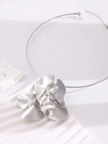 1pc Women's Punk Style Pleated Pendant Choker Necklace, Fashionable Accessory For Music Festivals, Gatherings, Parties And Daily Wear - Silver - View 7