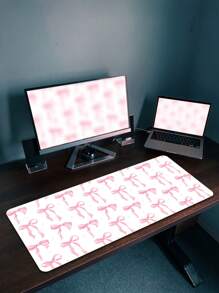Queen Pink Bow Mouse Pad Kawaii Mouse Pad Academic Fashion Computer Desk Pad Is Suitable For Laptop Non-Slip Rubber Base Pad Office Accessories Decorative Edge Lock Edge Desk Pad