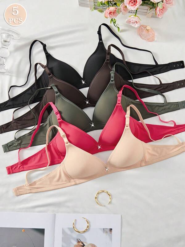 5 Stücke bequeme, bunte, kabellose, weiche Cup Unterwäsche-BHs für Jugendliche, solide Lingerie für Teenager