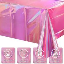 1 Pack Shiny Plastic Tablecloth, Disposable Holographic Rectangular Tablecloth, Party Decoration For Birthday, Wedding, Christmas - Pink - View 3