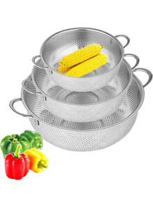 5pcs Set / 1pc Durable Stainless Steel Water Filter Basket Kitchen Set: Suitable For Pasta, Vegetables And Other Multi-Function Kitchen Filters, Stainless Steel Drain Basket - Stackable Filter - Vegetable Water Filter - Pasta Filter - Kitchen Filter - Vegetable Washing Basin, Rice Sieve And Fruit Bowl - Essential Cooking Tools To Meet All Your Kitchen Drainage Requirements