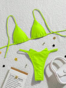 Sportlicher Badeanzug, geeignet für verschiedene Anlässe vom Pool bis zum Strand im Sommer, basic sexy Bikini mit großer Schleife als Strandoutfit für den Urlaub - Grün - Übersicht 2