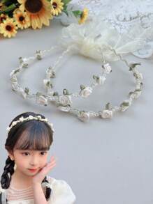 Rose Flower Headband, Scarf Ribbon Hair Tie, Summer Flowing Hair Hoop, Girls Daily Headwear Ponytail Hair Accessory