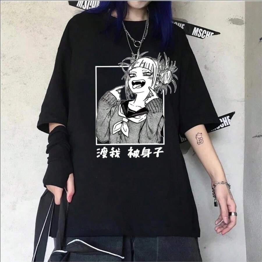 Japanese Anime My Hero Academias T Shirt Women Kawaii Cartoon Himiko Toga Funny Graphic T-Shirt Fashion Ullzang Tshirt Female - Black - View 1