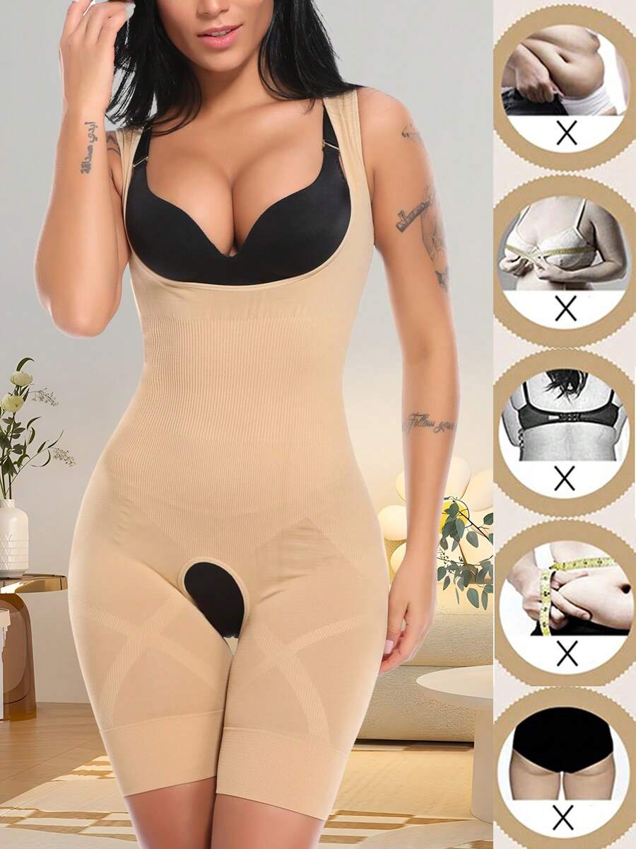 WOMEN FULL BODY SHAPER SLIMMING SHAPEWEAR TUMMY CONTROL UNDERWEAR BODYSUIT FIRM - Beige - View 1