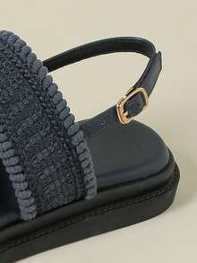 2026新款厚底绑带凉鞋,复古波西米亚风沙滩坡跟人字拖,舒适柔软鞋底,休闲优雅轻便透气,流苏编织网面拼接厚底凉鞋,春秋季款,小码33-34,大码42-43 - 寶藍色 - 查看 8