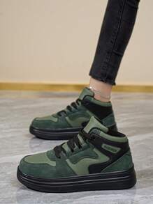 Women's Casual High-Top Sneakers With Anti-Slip Thick Sole, Breathable Comfort Outdoor Light-Weight Street Party Military Green Jogger Shoes