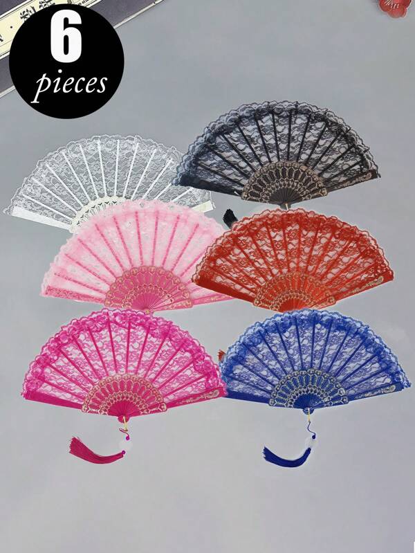 Vintage European Style Lace Hollow Floral Fringed Hand Fan, Portable For Summer Photo Shoot, Dancing, Outdoor Decoration