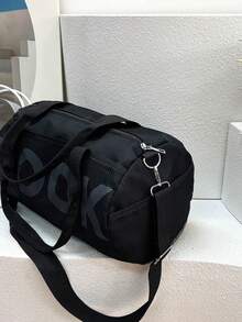 Bolsa de lona con decoración de letras, de gran capacidad, para viajes cortos, bolsa de gimnasio, bolsa de yoga, mochila escolar, bolsa deportiva unisex para deportes, acondicionamiento físico, ejercicio, viajes, vacaciones, para mujeres y hombres, artículo de viaje duradero - Negro - Ver 11