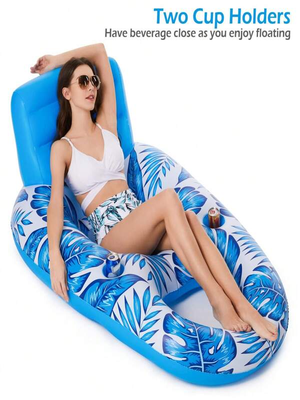 1 pieza Silla flotante inflable, tumbona, sillón de descanso para piscina, flotador de piscina multifuncional inflable, cama flotante plegable con respaldo, asiento en forma de U con sombrilla inflable para agua, sillón flotante para piscina, balsa flotante en forma de hoja de arce, balsa flotante de PVC con hoja de arce azul para exterior, cama flotante de red para piscina en verano